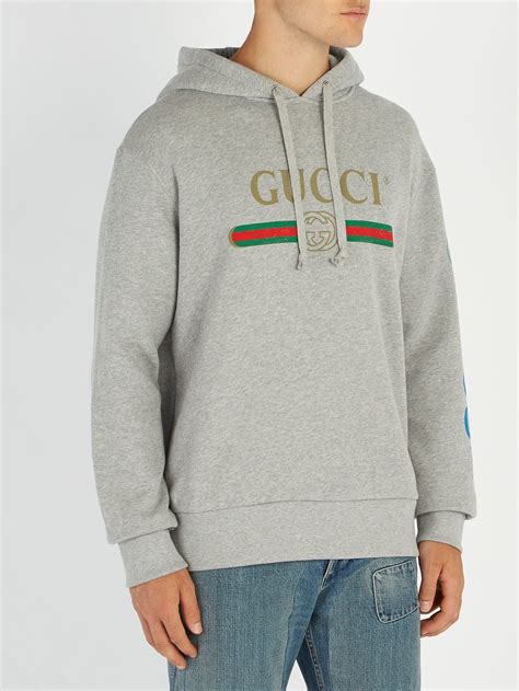 gucci hooded grey cotton sweatshirt with gucci print|farfetch gucci hoodie.